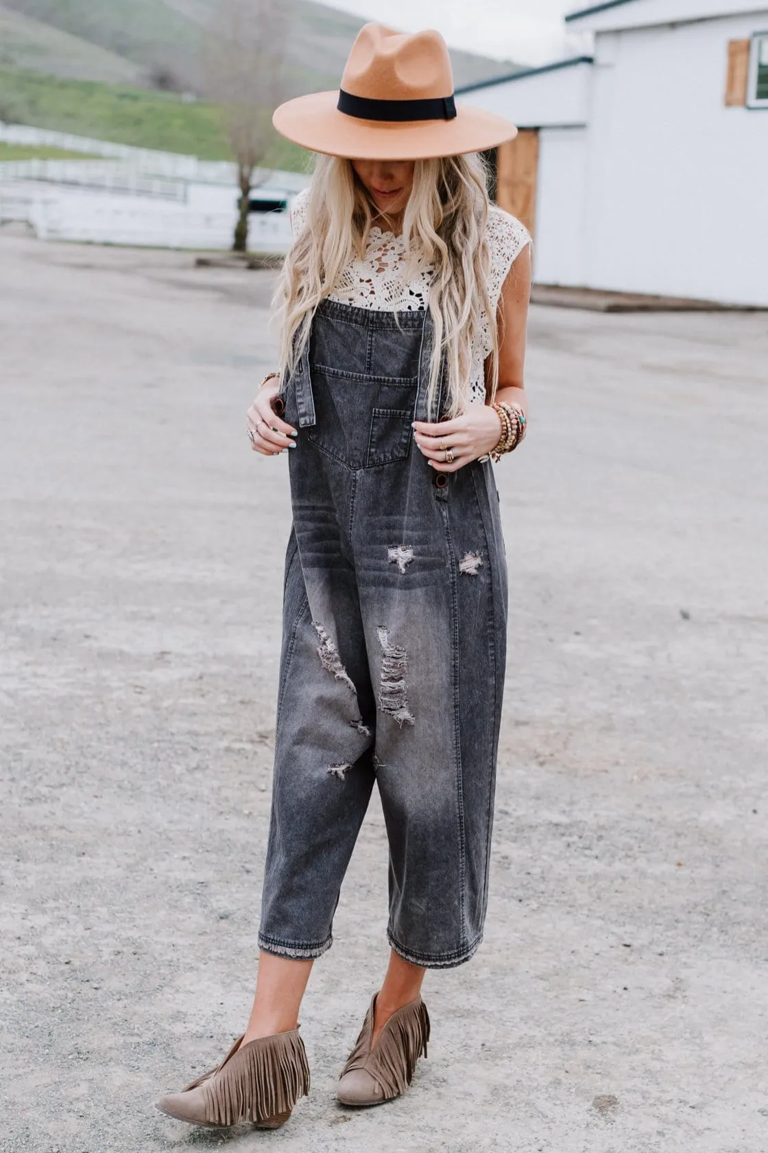 High Hopes Slouchy Denim Overalls - Black