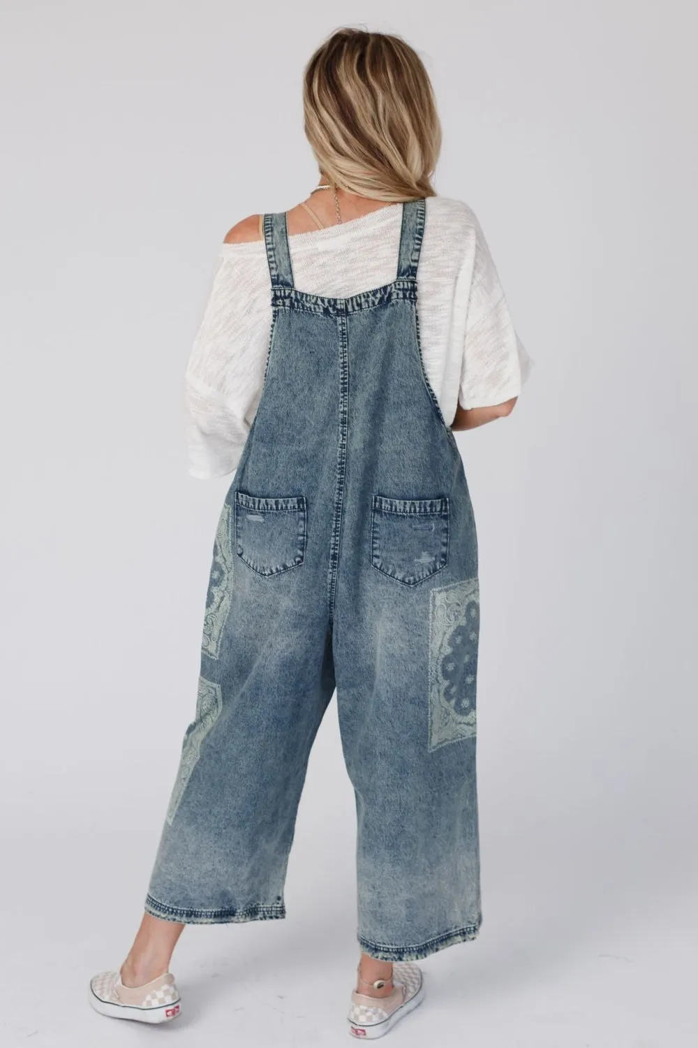 High Hopes Slouchy Denim Overalls - Denim Bandana
