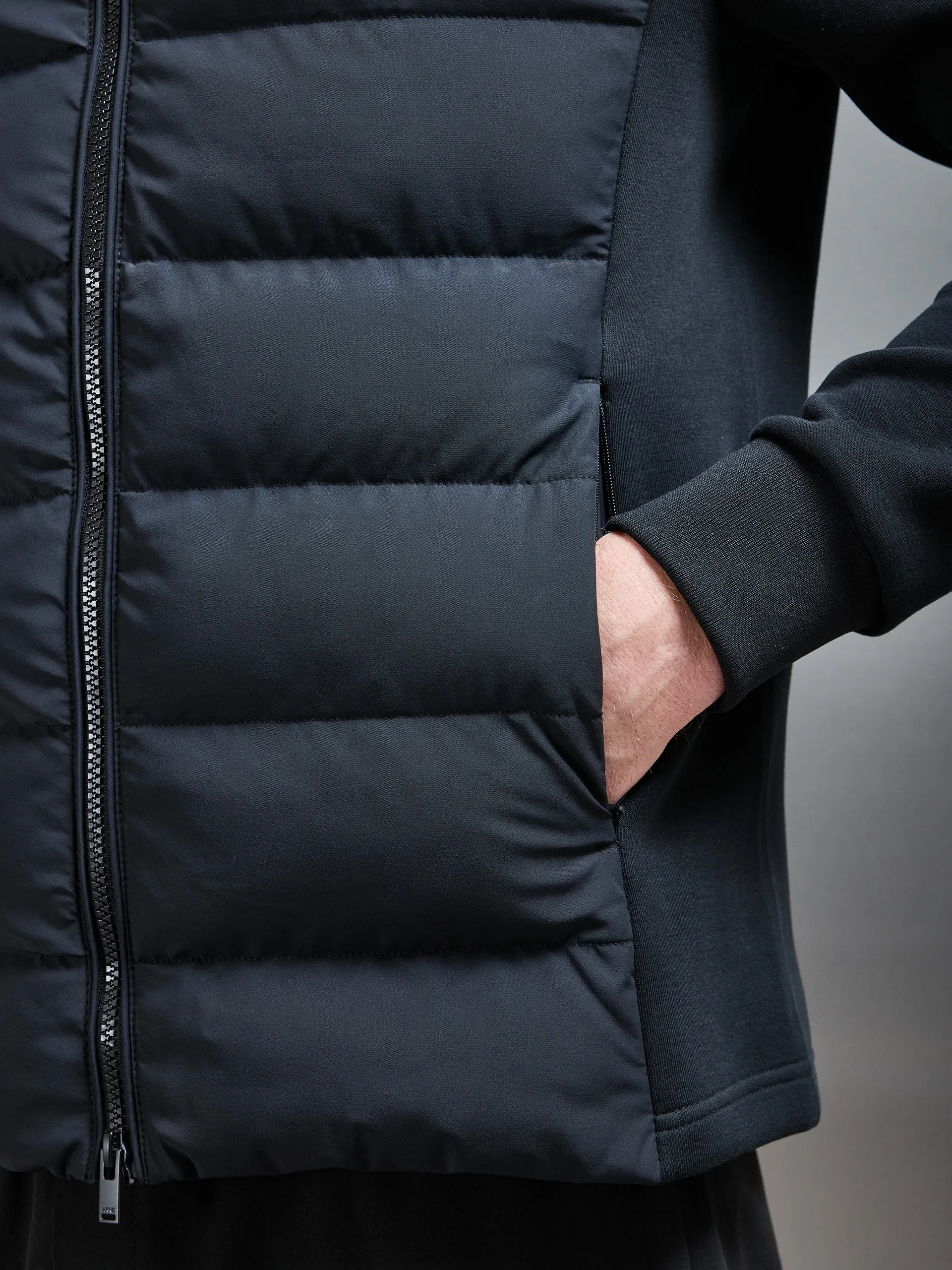 Hybrid Technical Puffer Windbreaker in Black