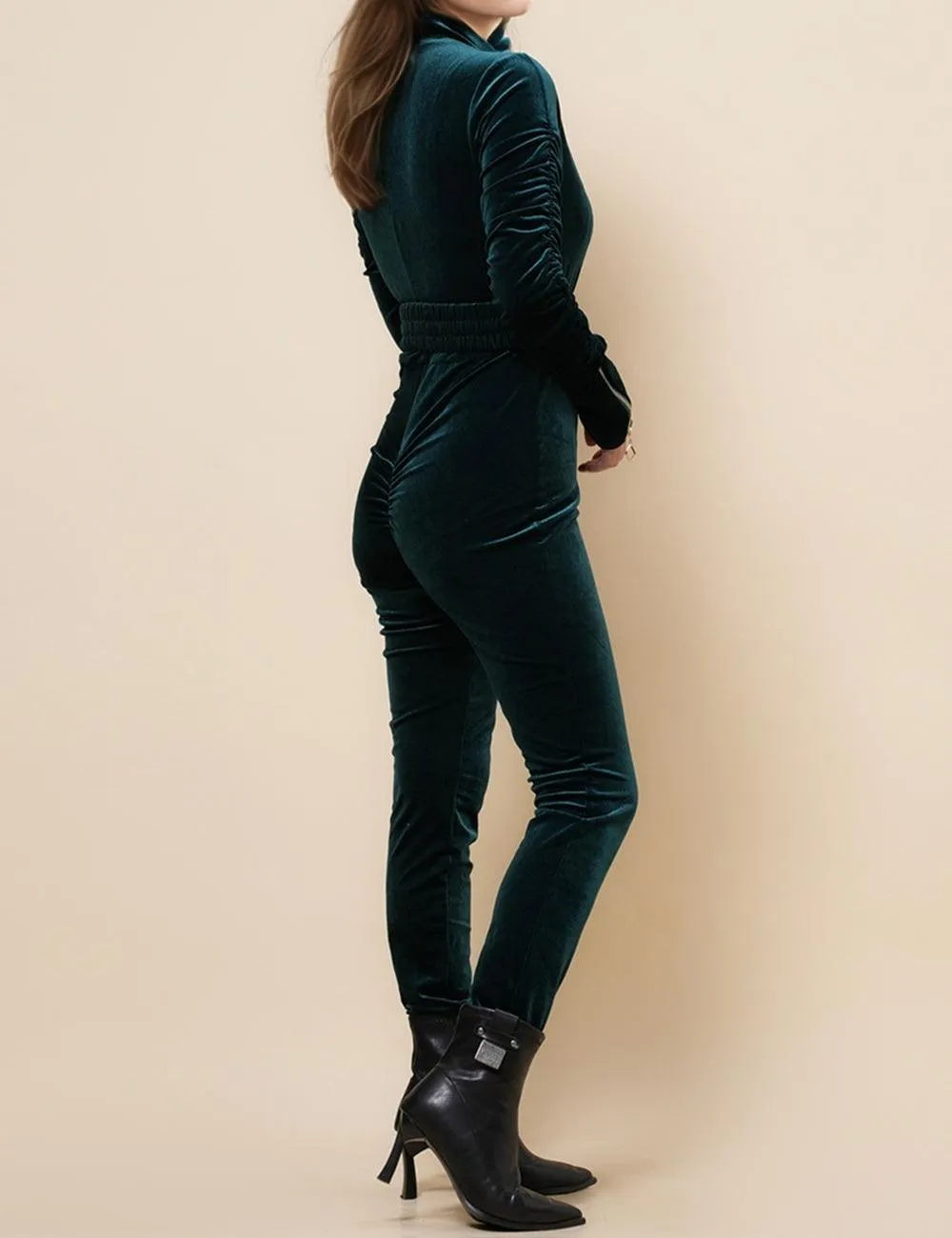Ladies Velvet Jumpsuit with Golden Elastic Waist Band SKJ4893
