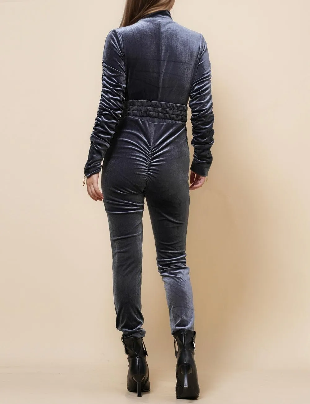 Ladies Velvet Jumpsuit with Golden Elastic Waist Band SKJ4893