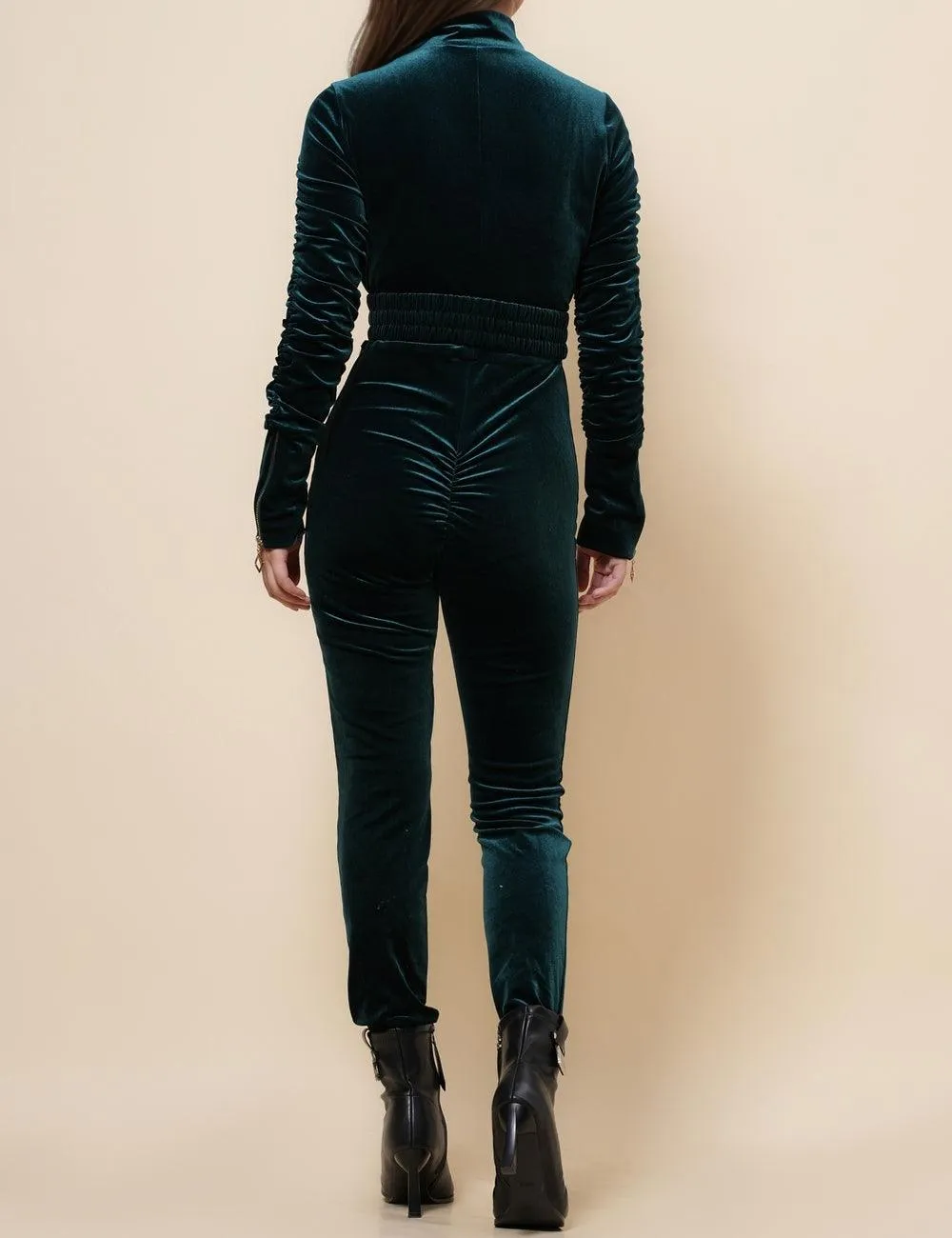 Ladies Velvet Jumpsuit with Golden Elastic Waist Band SKJ4893