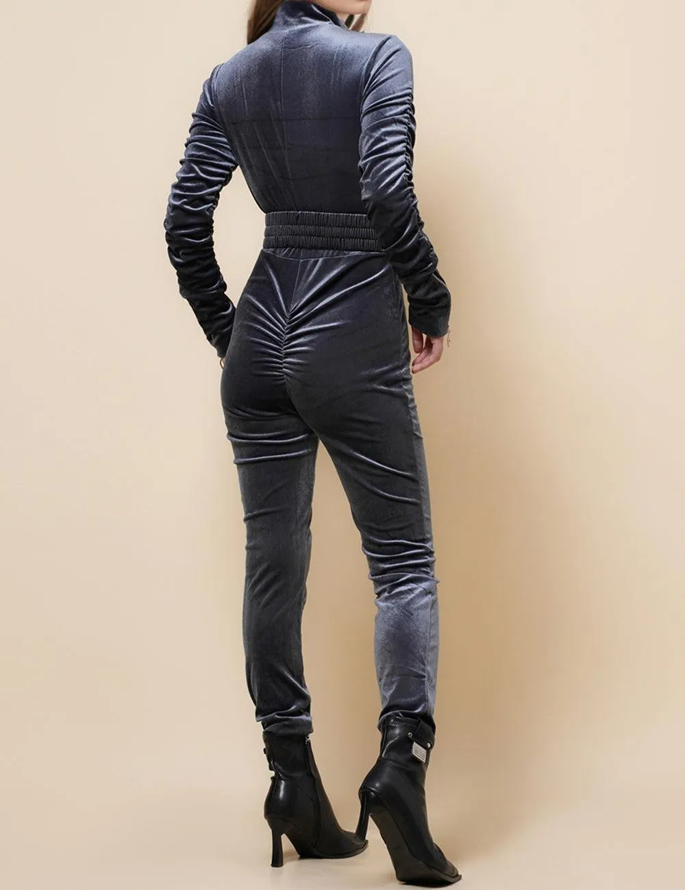 Ladies Velvet Jumpsuit with Golden Elastic Waist Band SKJ4893