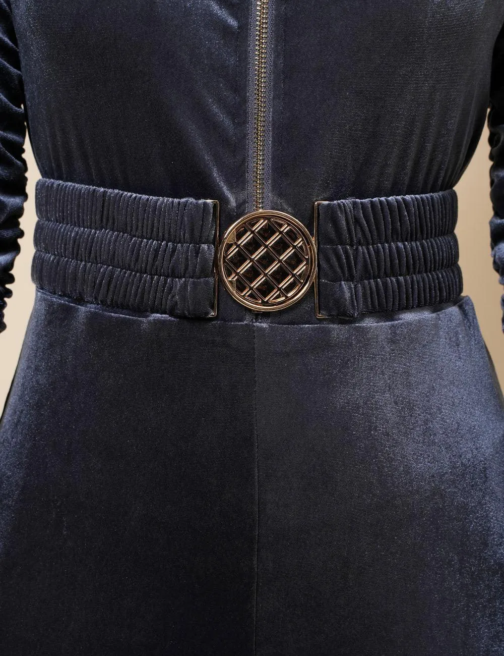 Ladies Velvet Jumpsuit with Golden Elastic Waist Band SKJ4893