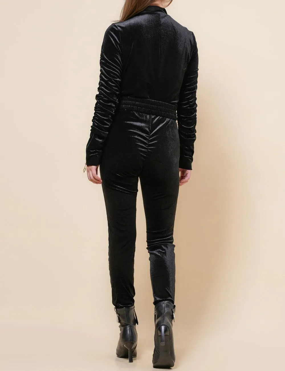 Ladies Velvet Jumpsuit with Golden Elastic Waist Band SKJ4893