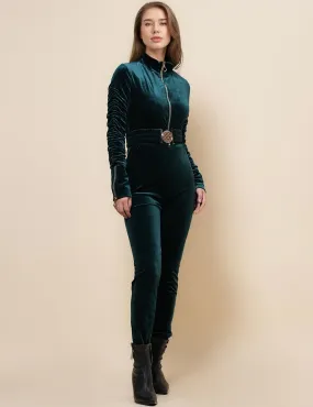 Ladies Velvet Jumpsuit with Golden Elastic Waist Band SKJ4893