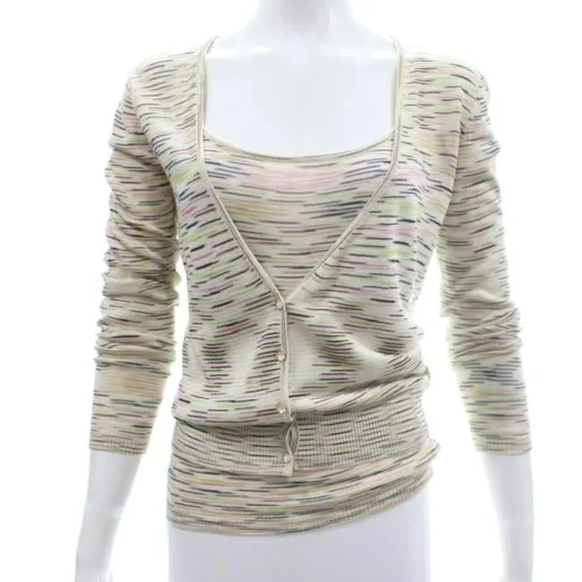 Missoni Pink Brown Gold Lime White Top Cardigan Twin Set