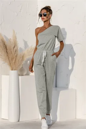 Modern Monochrome Single Shoulder Short Sleeve Jumpsuit