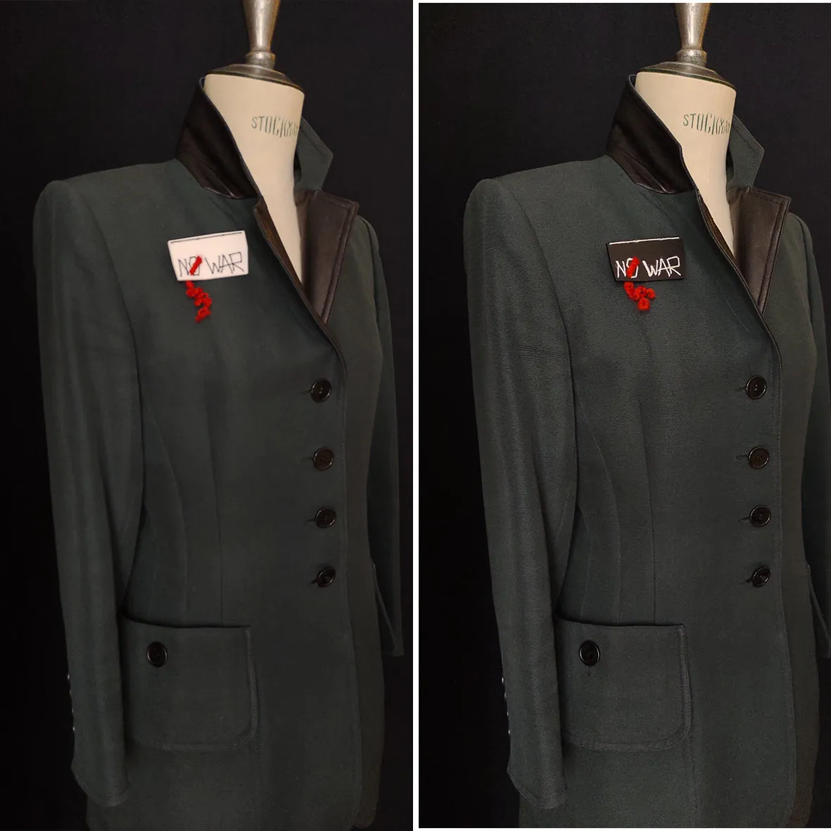 NO WAR embroidered acrylic brooch Charcoal Black