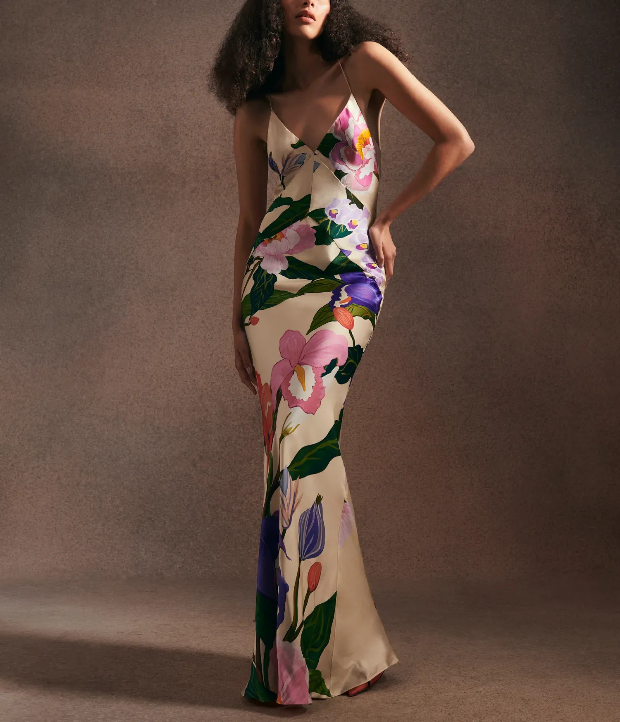 Olive Crepe Dress in Tree of Life