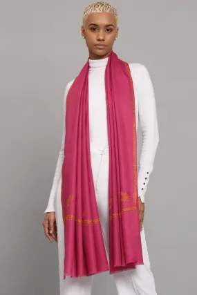 Pashtush Womens Extra Fine Wool Stole, Kashmiri Hand Embroidery, Kingri Design, Majenta