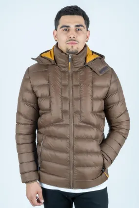 Platini Jeans Mens Bubble Jacket w/Rib Collar & Cuffs (BROWN)