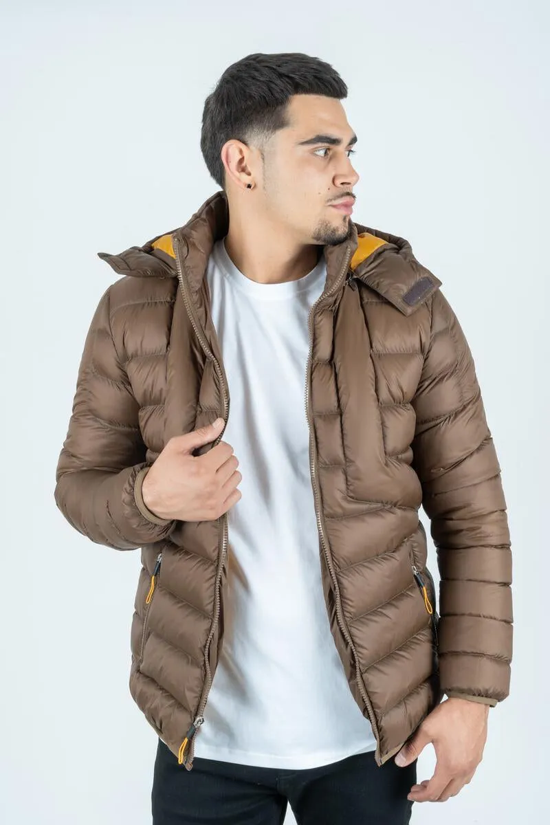Platini Jeans Mens Bubble Jacket w/Rib Collar & Cuffs (BROWN)
