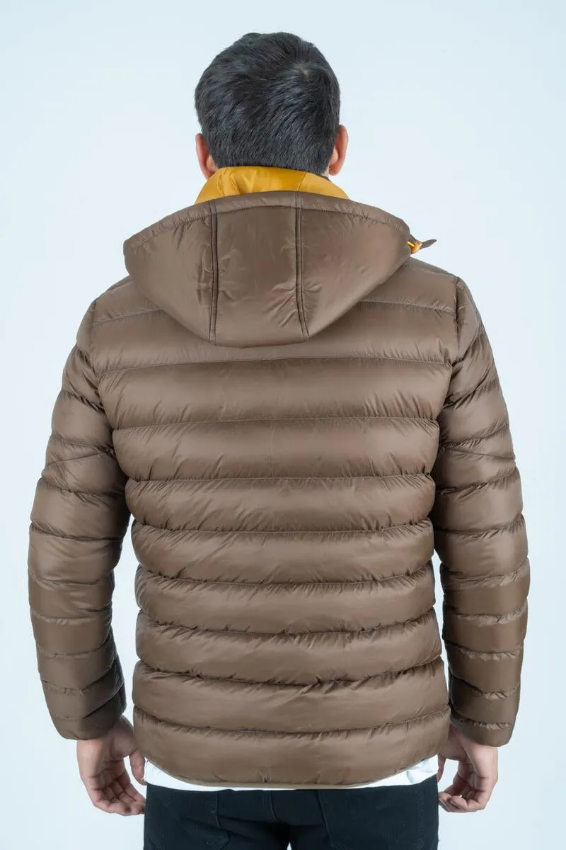 Platini Jeans Mens Bubble Jacket w/Rib Collar & Cuffs (BROWN)