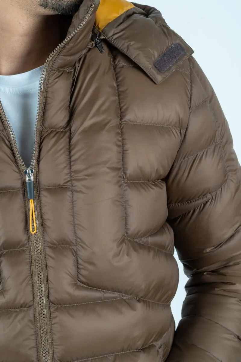 Platini Jeans Mens Bubble Jacket w/Rib Collar & Cuffs (BROWN)