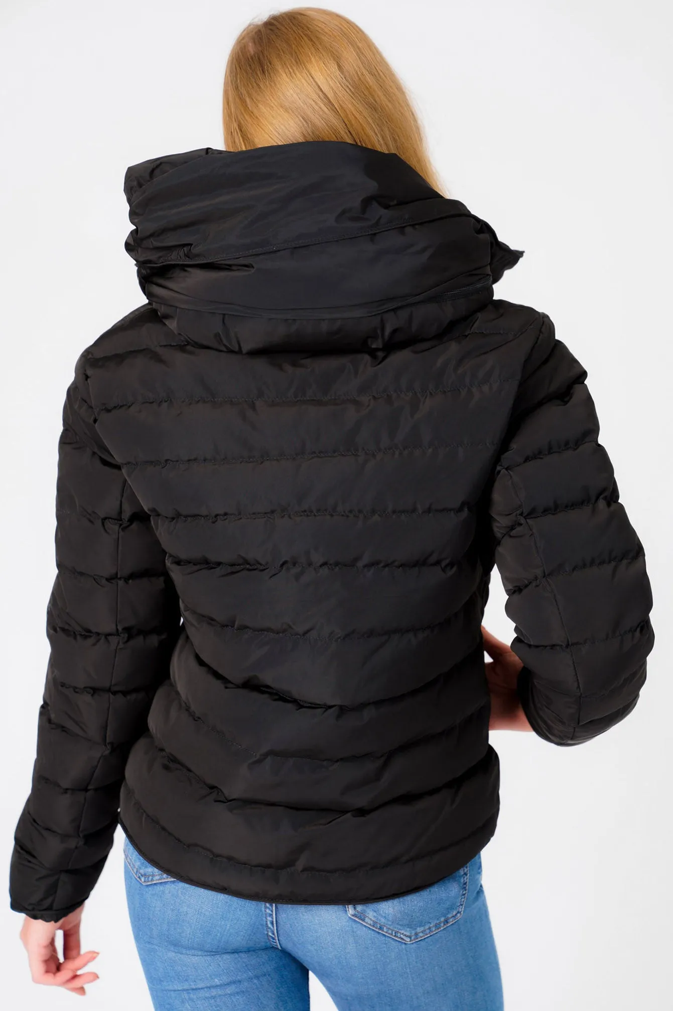 Quince Quilted Puffer Jacket with Extendable Hood in Black - Tokyo Laundry