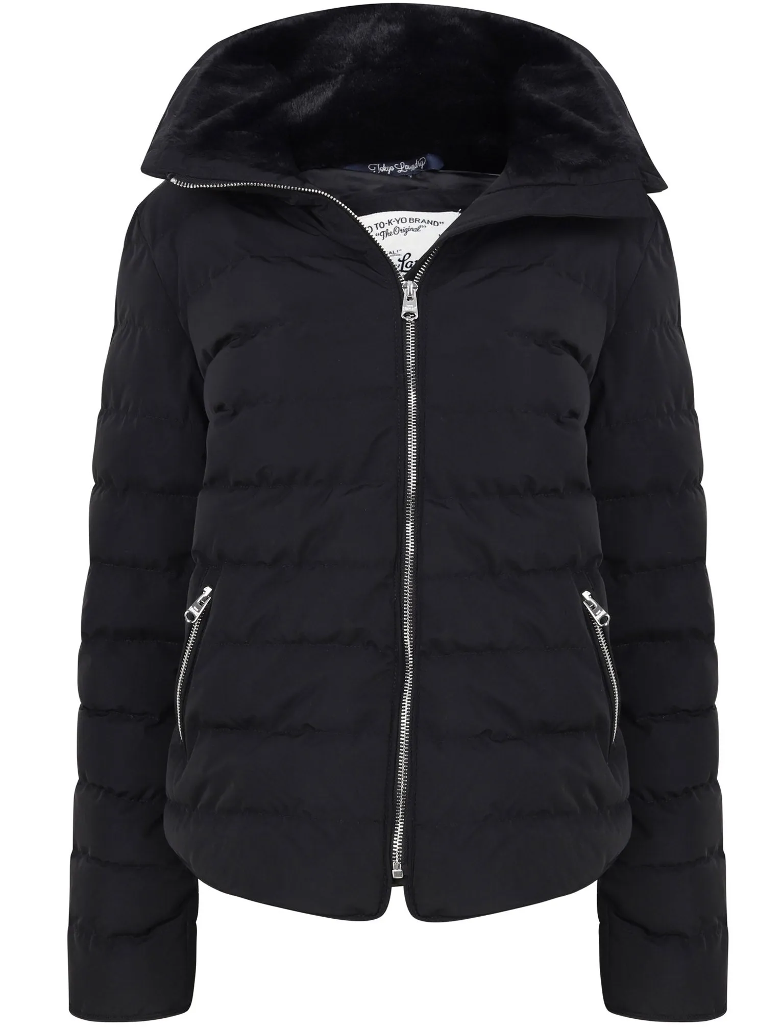 Quince Quilted Puffer Jacket with Extendable Hood in Black - Tokyo Laundry
