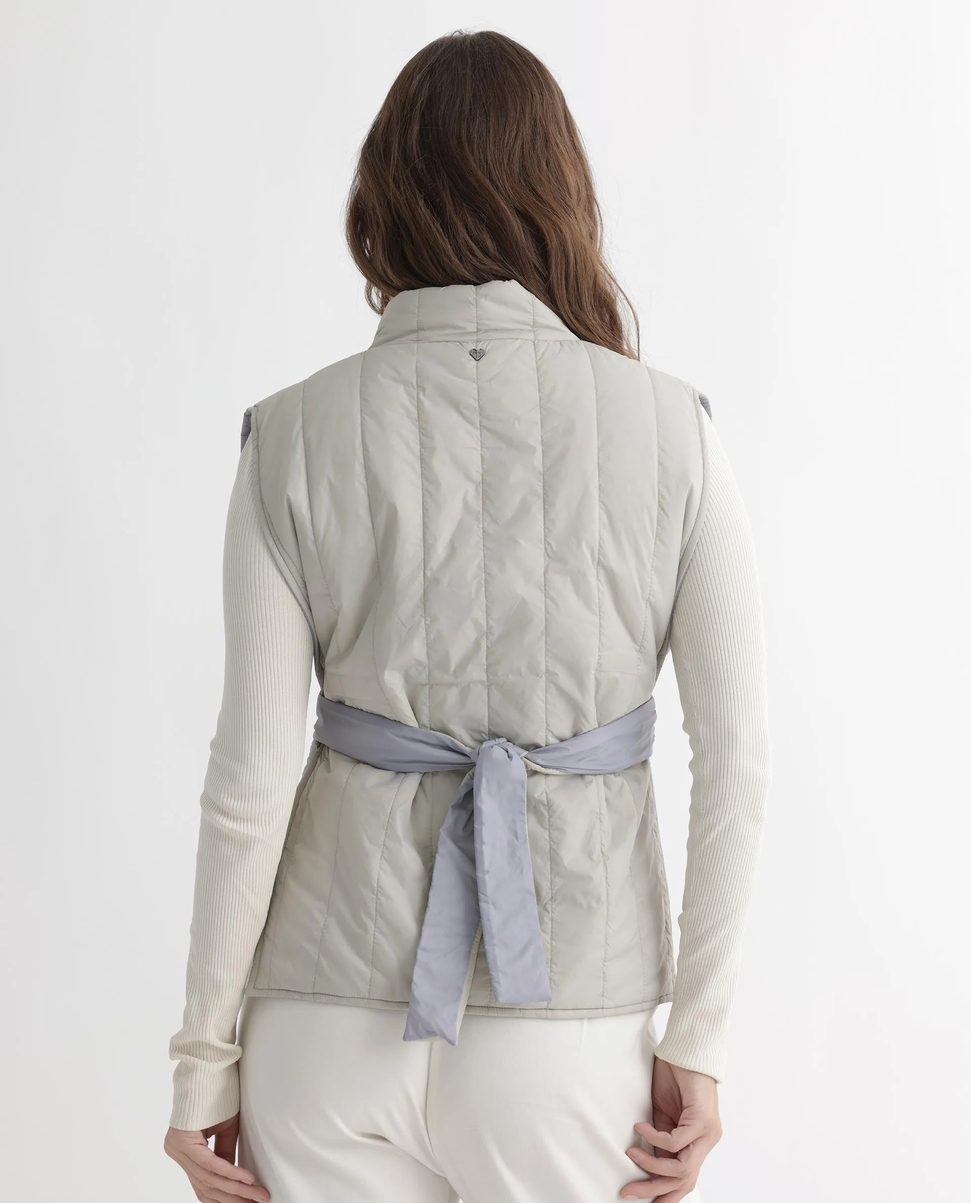 Rareism Women Aurora Beige Polyester Fabric Sleeveless Solid High Neck Jacket