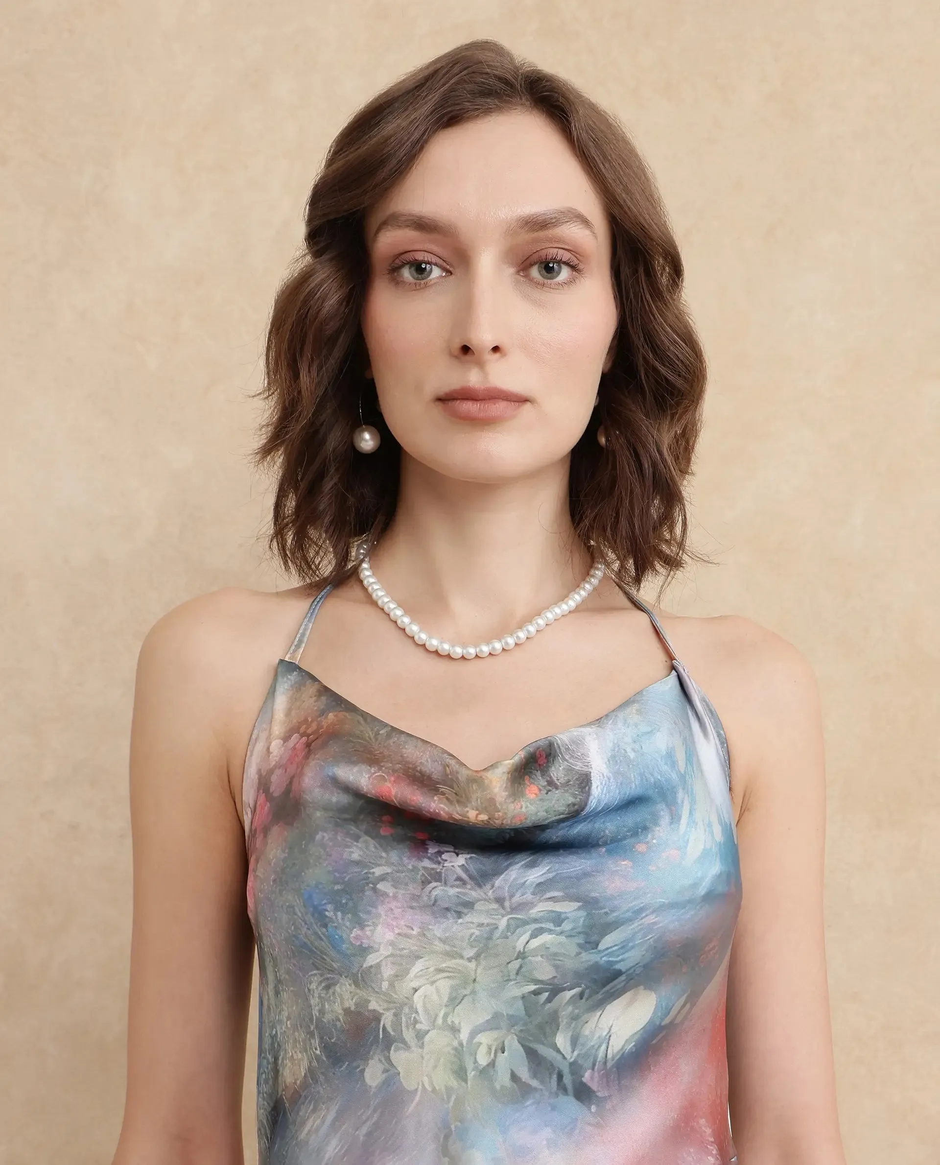 Rareism Women Villeur Multi Sleeveless Cowl Neck Flared Maxi Abstract Print Dress