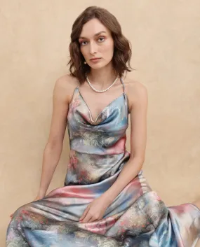 Rareism Women Villeur Multi Sleeveless Cowl Neck Flared Maxi Abstract Print Dress