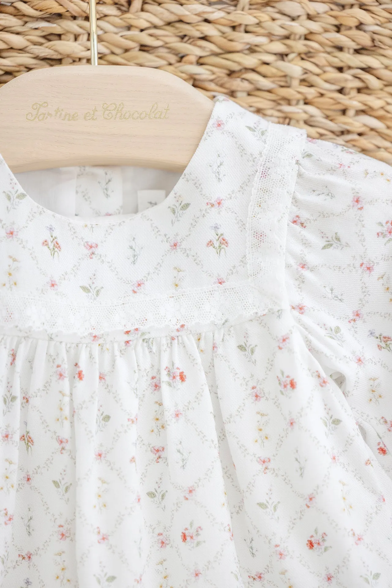 Robe - Ecru coton fleuri
