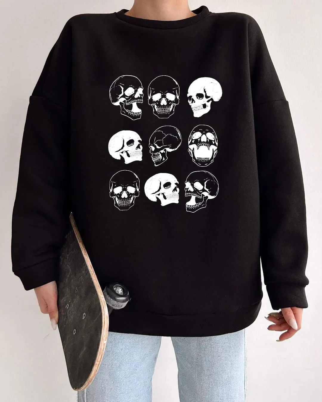 Skulls Series Fluorescent Graphic Casual Pullover