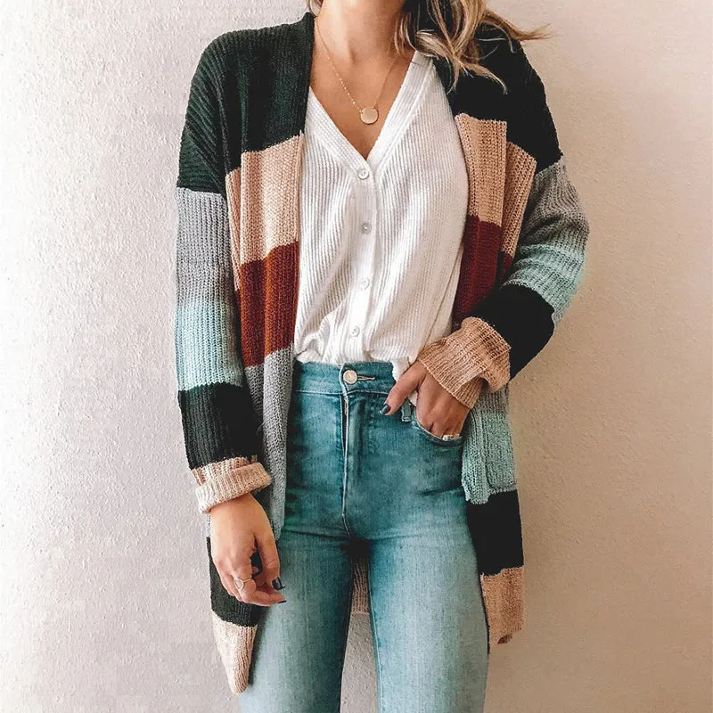 Strip Patchwork Winter Knitted Cardigans