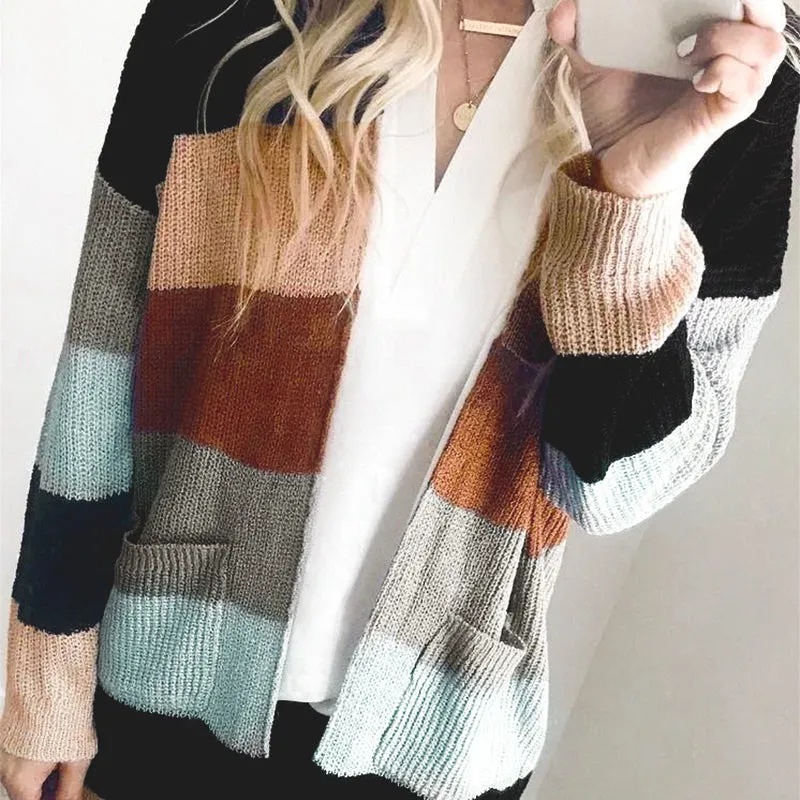 Strip Patchwork Winter Knitted Cardigans