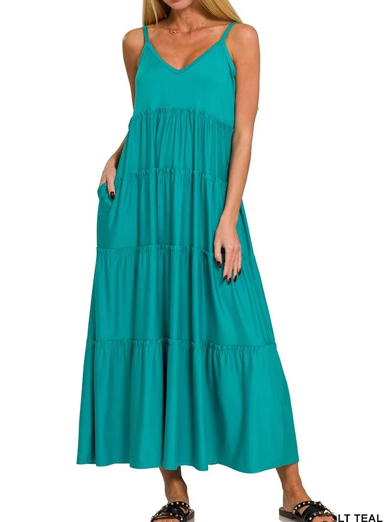 Sunrise V-Neck Maxi Tiered Dress w/ Side Pockets!! (6 Options)