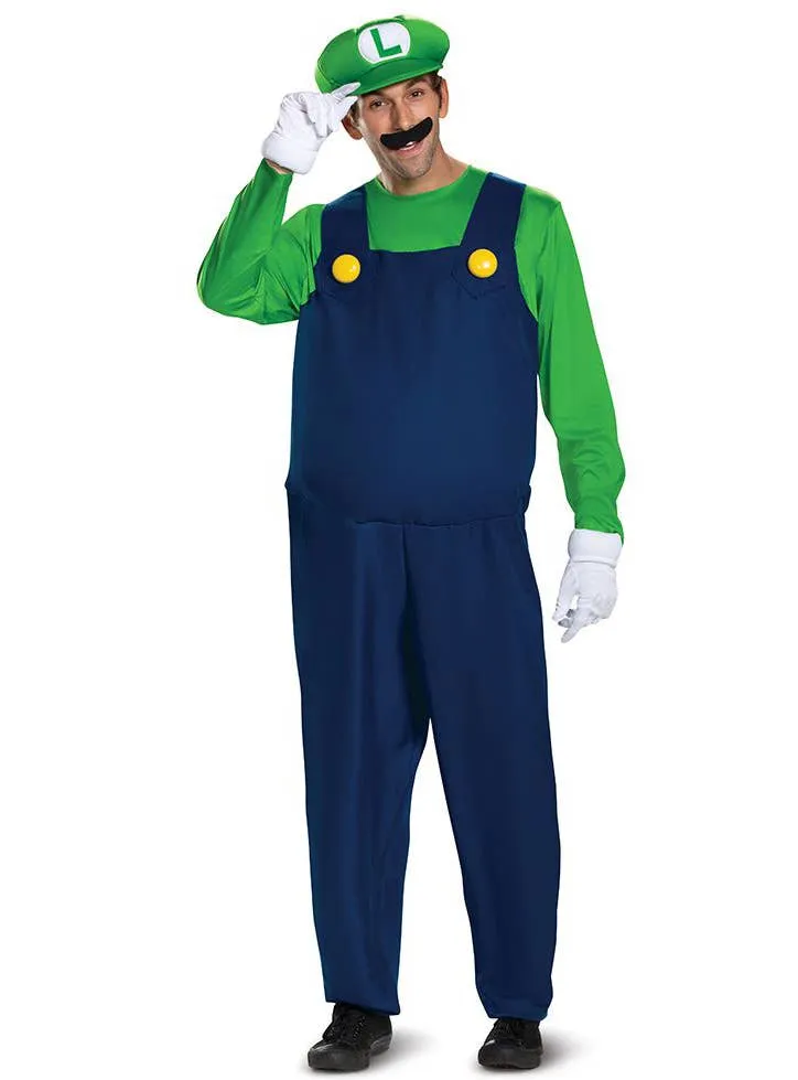 Super Mario Mens Deluxe Padded Luigi Costume