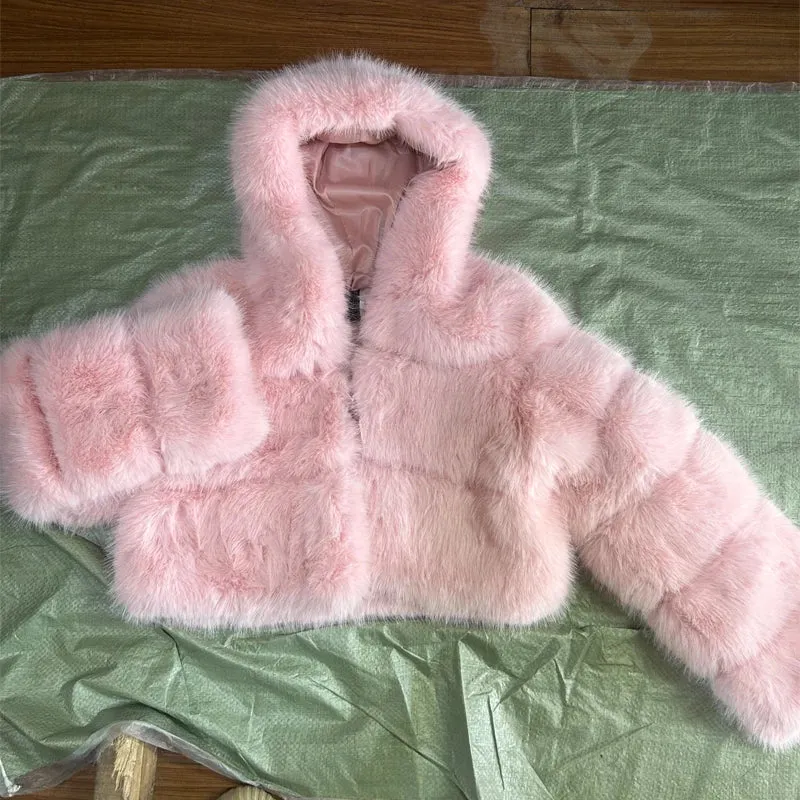 TAVIMART  -  New Fluffy Top Coat with Hooded Autumn Winter Faux Fur Coat Women Jacket Long Sleeve Cropped Puffer Fur Jacket for Women Outwear