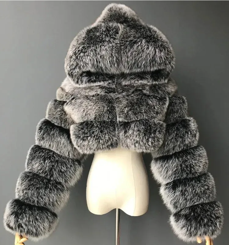 TAVIMART  -  New Fluffy Top Coat with Hooded Autumn Winter Faux Fur Coat Women Jacket Long Sleeve Cropped Puffer Fur Jacket for Women Outwear