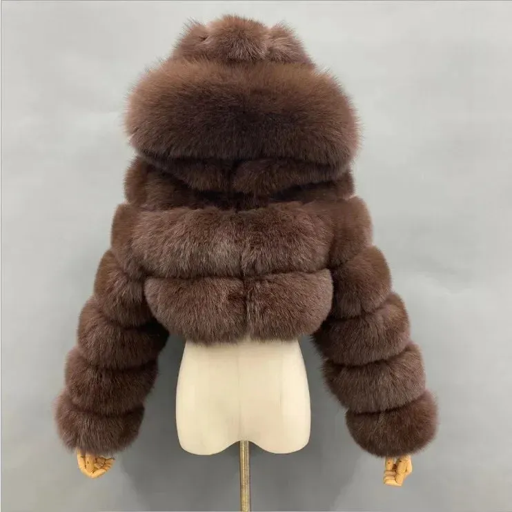 TAVIMART  -  New Fluffy Top Coat with Hooded Autumn Winter Faux Fur Coat Women Jacket Long Sleeve Cropped Puffer Fur Jacket for Women Outwear