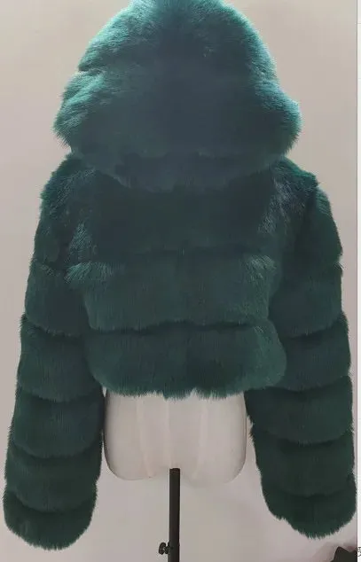 TAVIMART  -  New Fluffy Top Coat with Hooded Autumn Winter Faux Fur Coat Women Jacket Long Sleeve Cropped Puffer Fur Jacket for Women Outwear