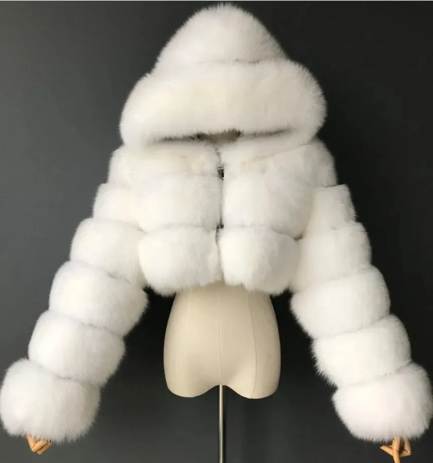TAVIMART  -  New Fluffy Top Coat with Hooded Autumn Winter Faux Fur Coat Women Jacket Long Sleeve Cropped Puffer Fur Jacket for Women Outwear