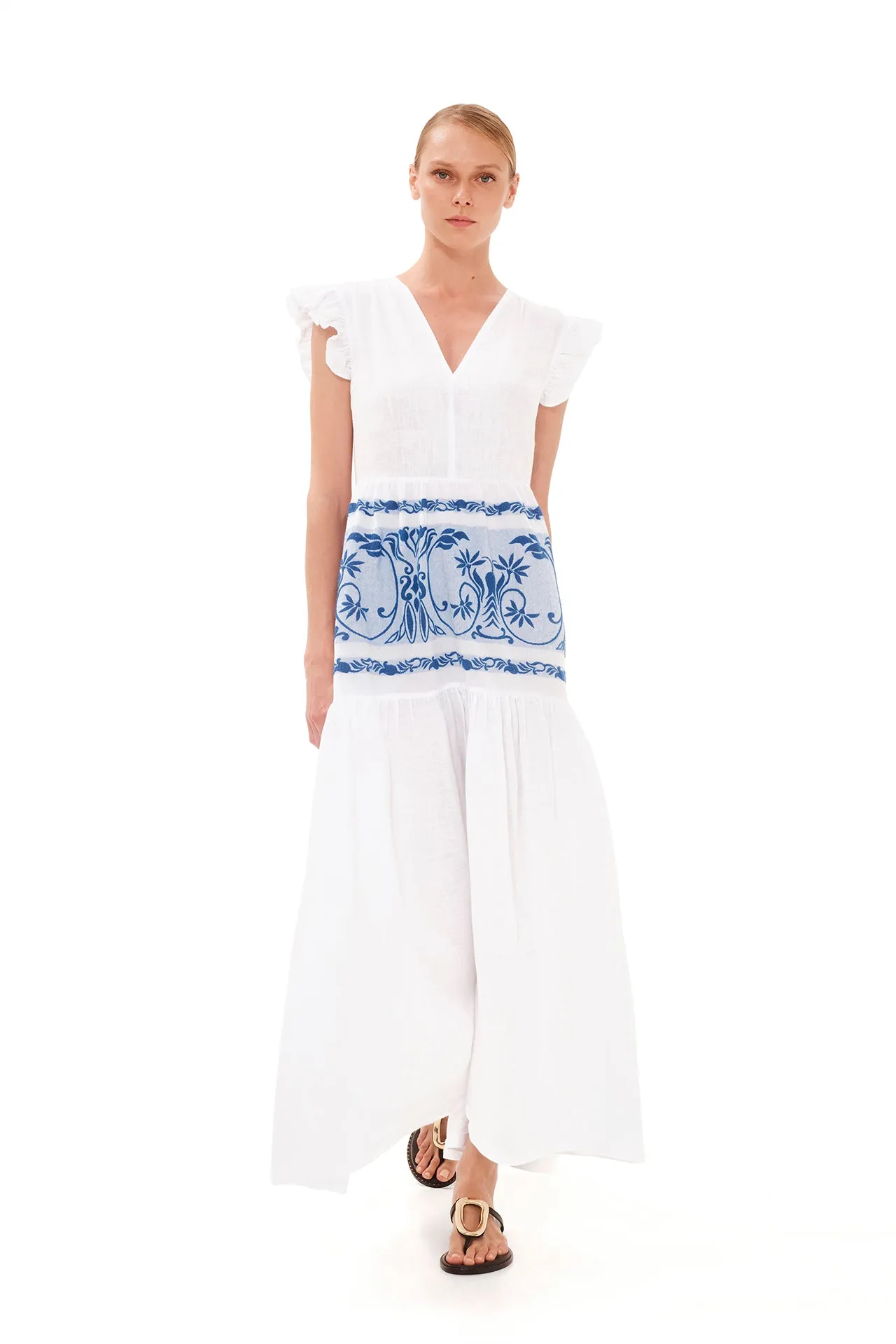 V-Neck Maxi Linen Dress White