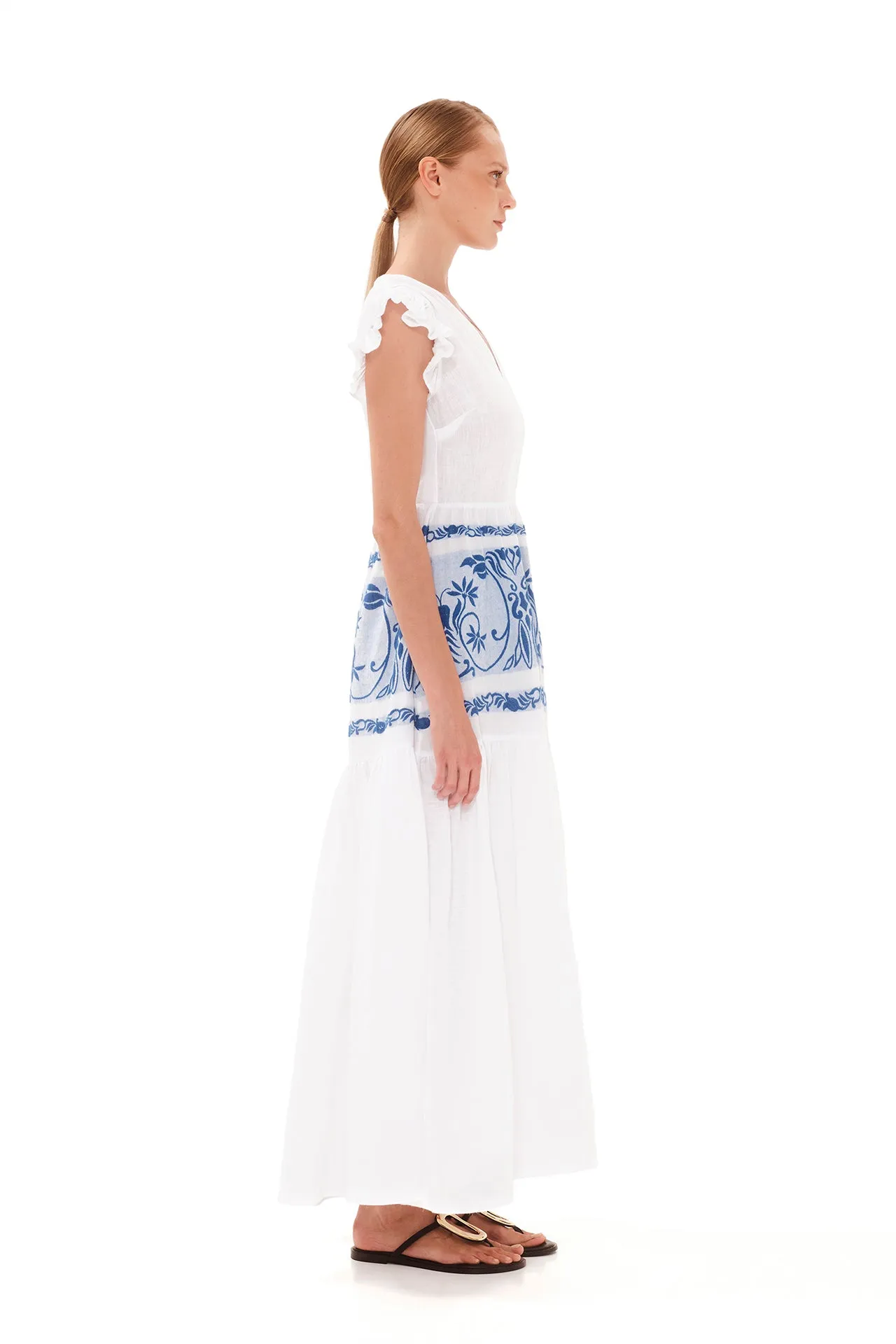 V-Neck Maxi Linen Dress White