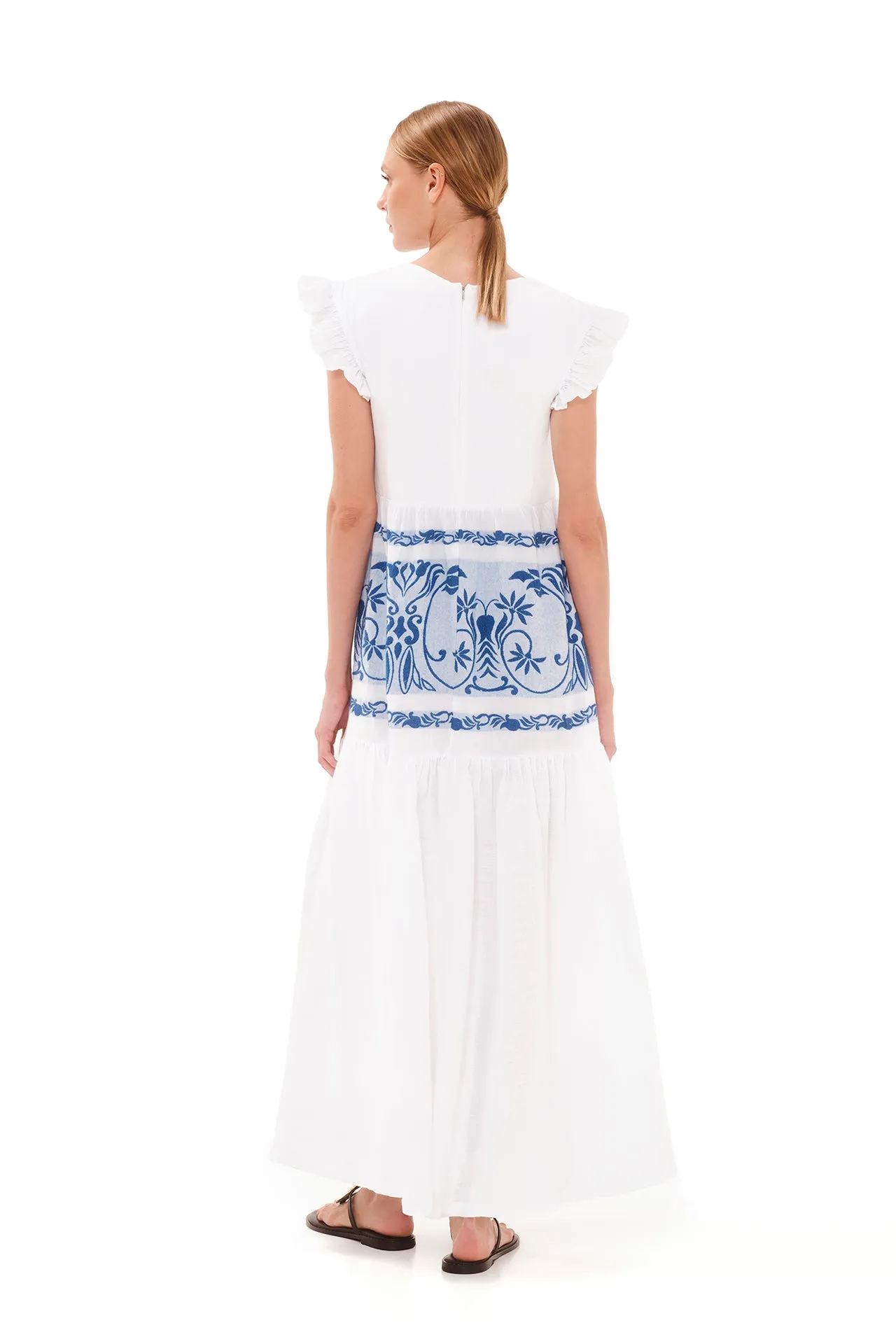 V-Neck Maxi Linen Dress White