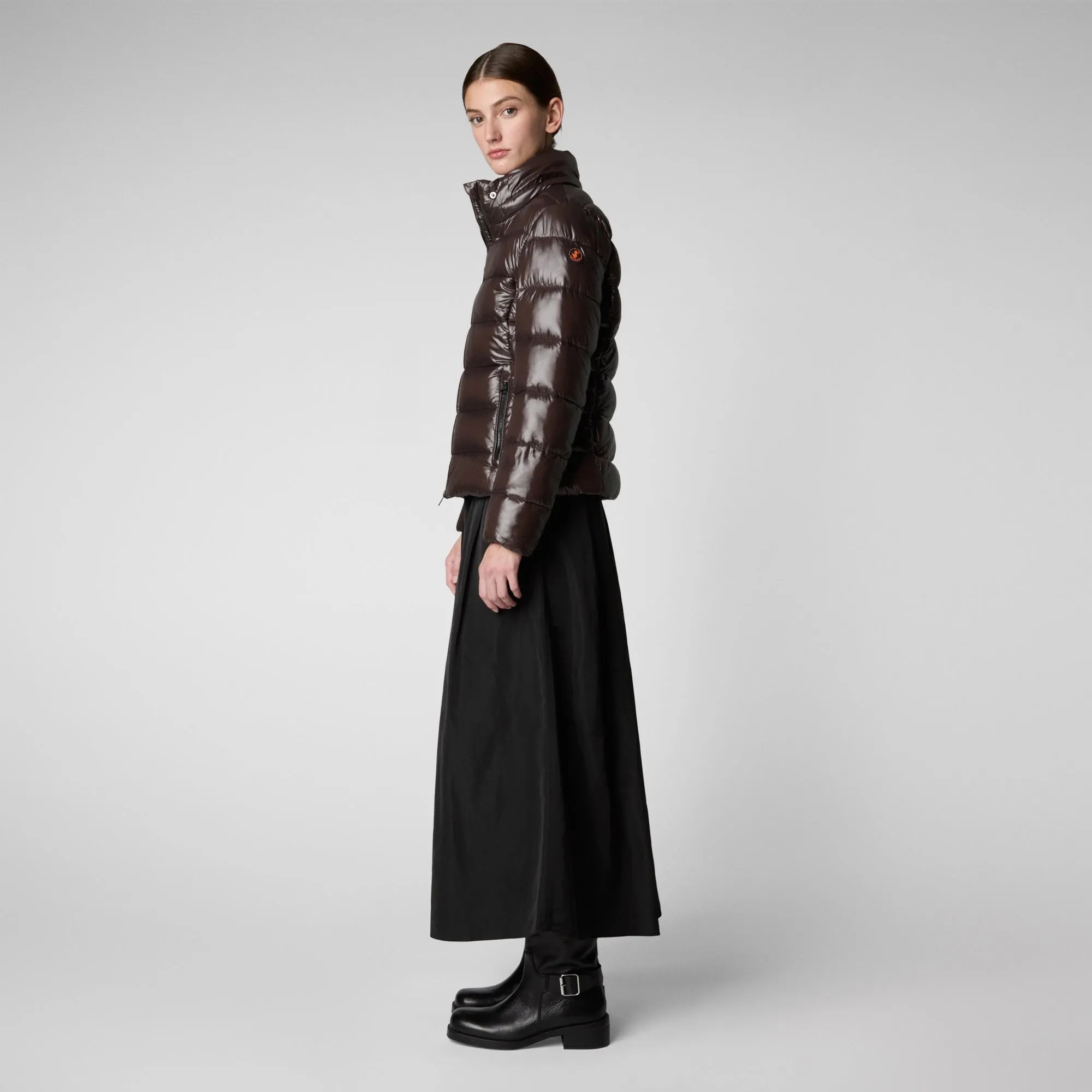 Women's Hooded Puffer Jacket Cosmary in Brown Black