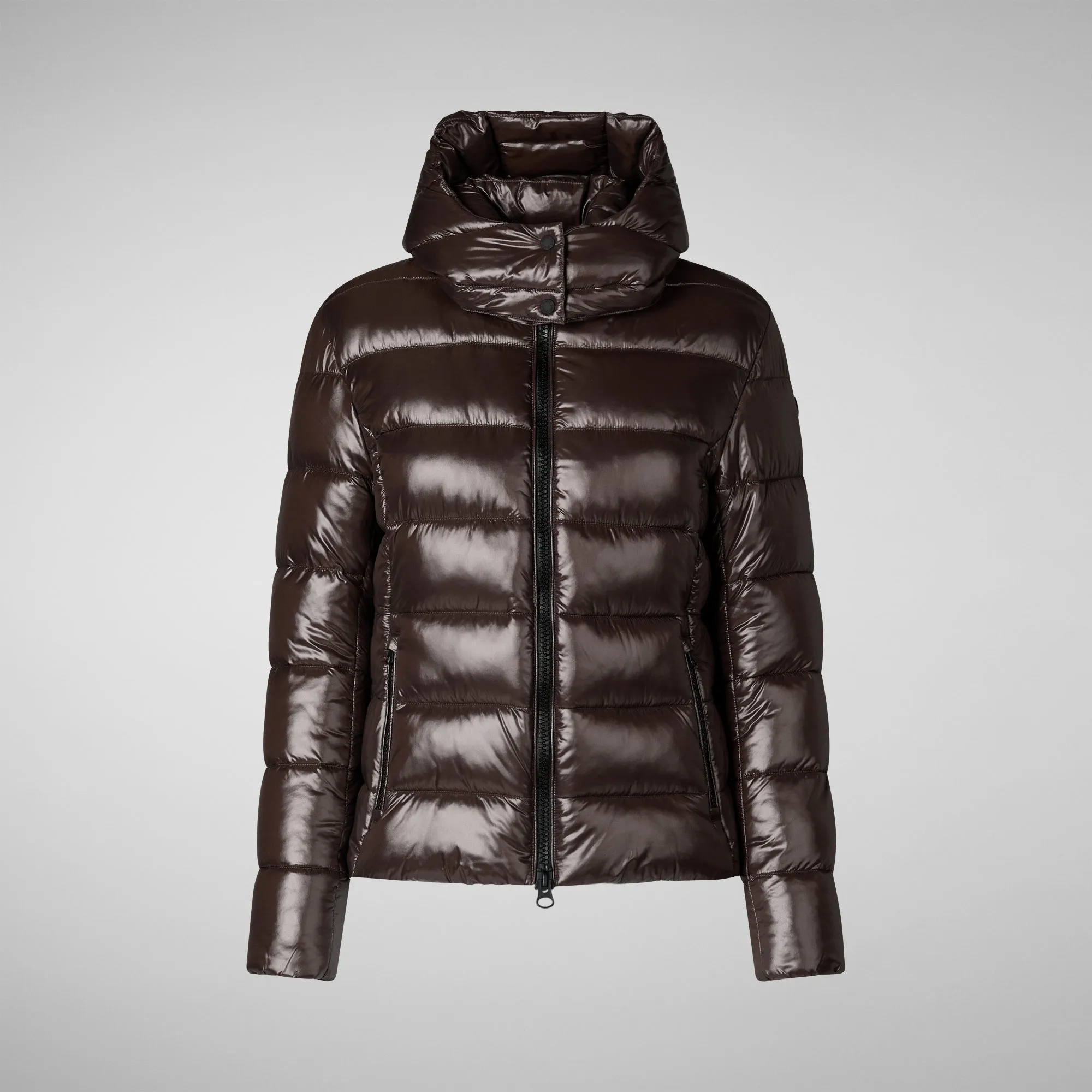 Women's Hooded Puffer Jacket Cosmary in Brown Black