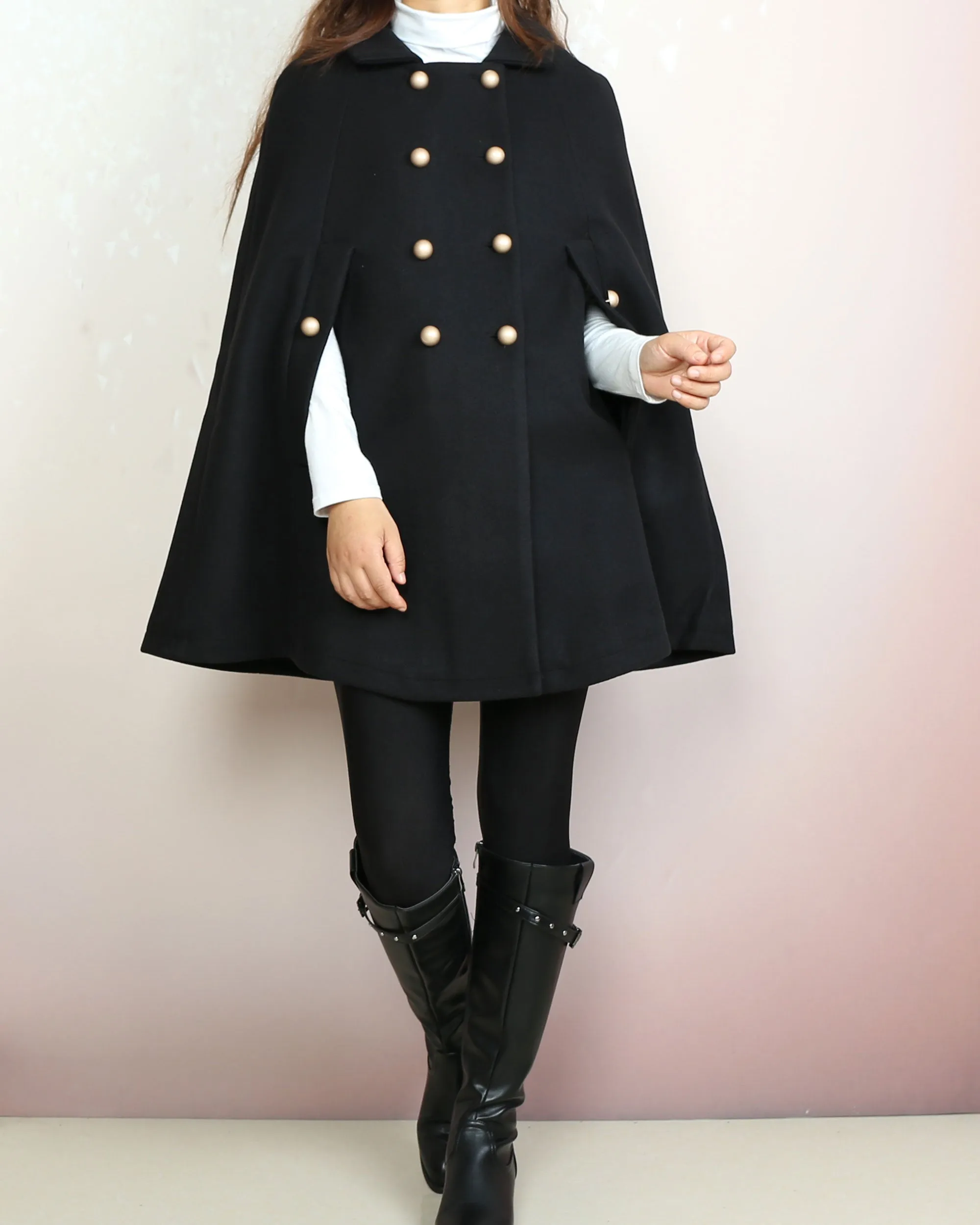 Wool poncho, Wool cape coat, wool cloak jacket, winter coat, wool cloak(Y2164)